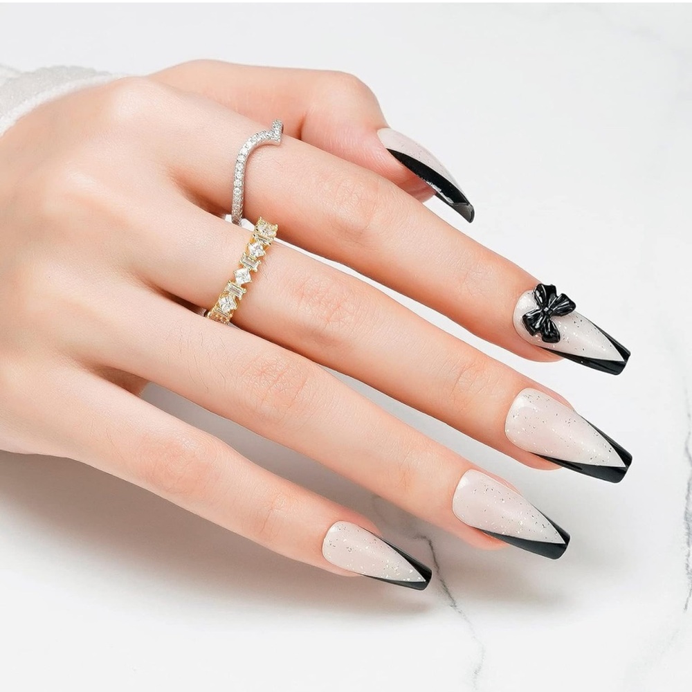 BUNDLE ANY 3 FOR $25 French Black & White color - Press on Gel Nails- New 💅